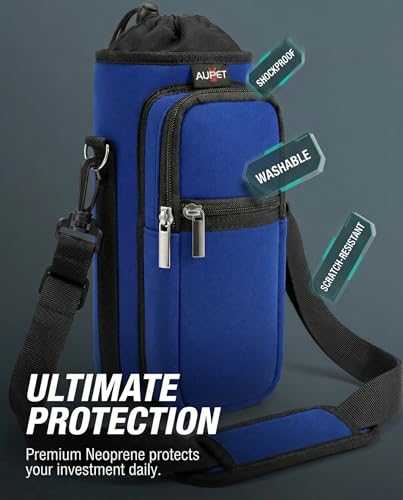 AUPET Water Bottle Sling Bag Sleeve Holder Carrier 25/32/40/64 oz,Insulated Crossbody Water Bottle Case Cover with Strap and Pockets for Men/Women Walking Hiking - color: dark blue, size: 25oz