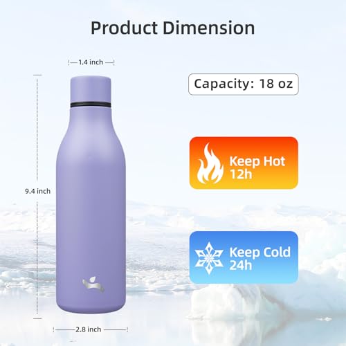 Konokyo 18 oz Insulated Stainless Steel Metal Water Bottle with Strap - color: Wisteria, size: 18 Ounces