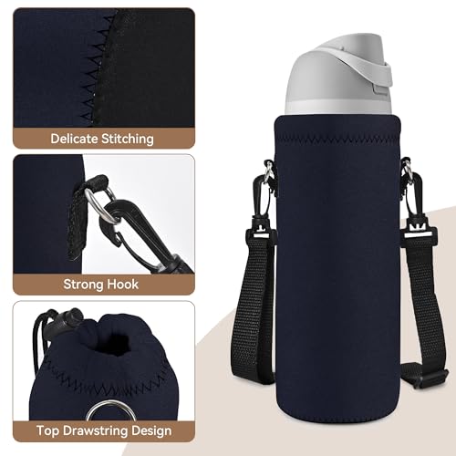 AUPET Water Bottle Sling Bag Carrier Crossbody Sleeve,Insulated Neoprene Bottle Case Holder Pouch Cover 500ML/17oz with Shoulder Strap for Walking Women Men - color: Pure Black