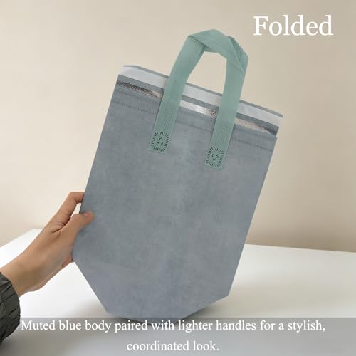 12Pcs Insulated Lunch Bags Disposable Cooler Thermal Grocery Takeout Bag for Food Delivery Party Drink Picnic Holiday, Dusty Blue - color: Dusty Blue, size: 9.45"(H) x 9.45"(L) x 5.91"(W)