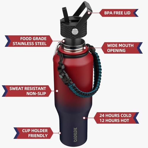 BJPKPK 35oz Insulated Water Bottle with Straw Lid, Stainless Steel Bottle - color: Charming Red, style: 35oz