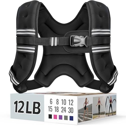 Zeerun Weighted Vest, 6/8/10/12/15/18/20/24/30LB for Men Women - color: Black, size: 12 Lb