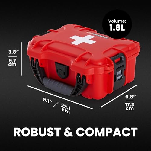 NANUK 903 - Small Waterproof First Aid Kit 78pcs – Pre-Stocked First Aid Emergency Kit with Bandages, Tick Removal Tool, and More – Dustproof, Impact-Resistant, Floats (7.4" x 4.9" x 3.1") – Red - size: 903 First Aid Kit – 90 Pcs