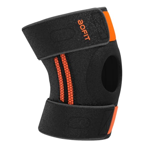AOFIT Adjustable Knee Brace Metal Springs & Anti-Slip for Sports Black XXL - color: Black-XXL