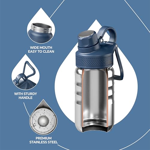 IDEUS 12oz Insulated Stainless Steel Water Bottle with 2 Leak-Proof Lids - color: Navy Blue, size: 12 Ounces