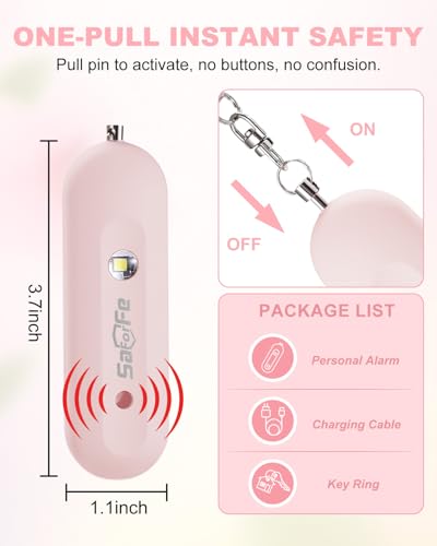 Personal Safety Alarm for Women - Waterproof Rechargeable Security Alarm - 140dB Extra Loud Siren with SOS Strobe Light - Self Defense Keychain for Women Girls Teens Seniors(Pink) - color: Pink