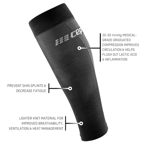 CEP Men’s Calf Compression Running Sleeves | Running Ultralight Calf Sleeves - color: Black/Grey, size: 3