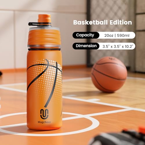 Basketball Water Bottle - 20oz Insulated Misting Water Bottles Stainless Steel 3D Textured - Basketball Accessories Gift for Kids - color: Basketball
