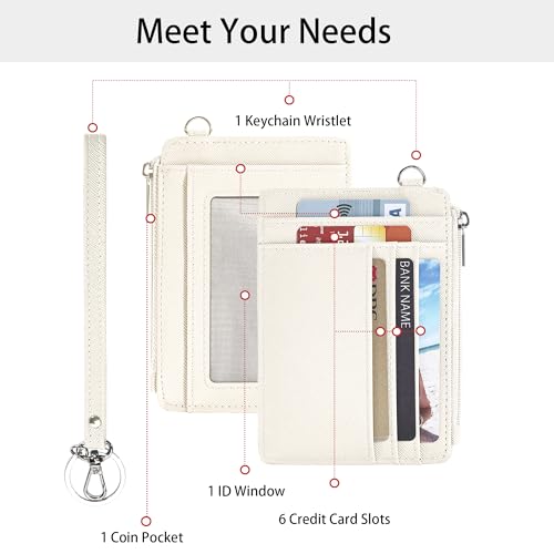 SEAVILIA Small Wallet for Women Slim Wristlet Keychain Wallets RFID Credit Card Holder With Zipper Pocket, ID Window (Beige) - color: Beige