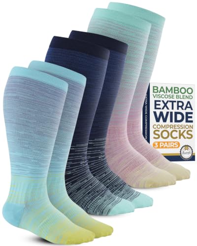 Pembrook® 3 Pairs Plus Size Compression Socks Wide Calf - Bamboo Viscose - color: Line Patterns - 3 Pairs, size: 3X-Large