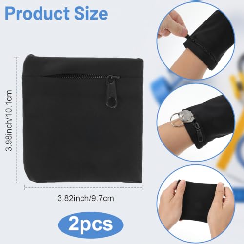 2Pcs Black Zipper Wrist Wallet, Wristband Pouch Key Card Holder
