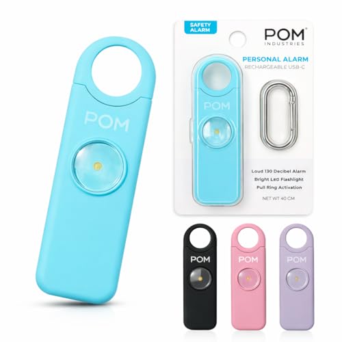 POM Personal Safety Alarm for Women – 130dB Loud Emergency Siren, USB-C Rechargeable with Bright LED Flashlight, Portable Keychain Design for Self Defense, Purse, Backpack & Travel (Aqua) - color: Aqua