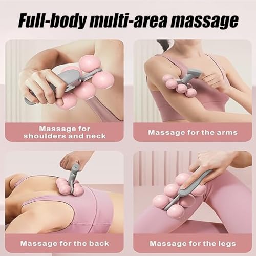 6-Wheel Handheld Massage Roller for Muscle Pain Relief (Pink) - color: Pink
