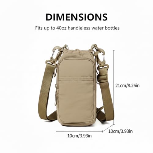 Bokelai Water Bottle Holder Bag with Strap Lightweight Crossbody Carrier Sling Bag for Hiking Camping Travelling Water Bottle Sleeve Gym Accessories - color: Light Beige