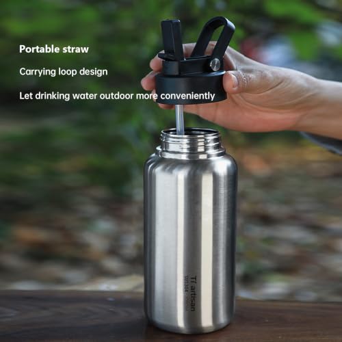Stainless Steel Water Bottle 1050ml Wide Mouth With Straw - color: With Straw