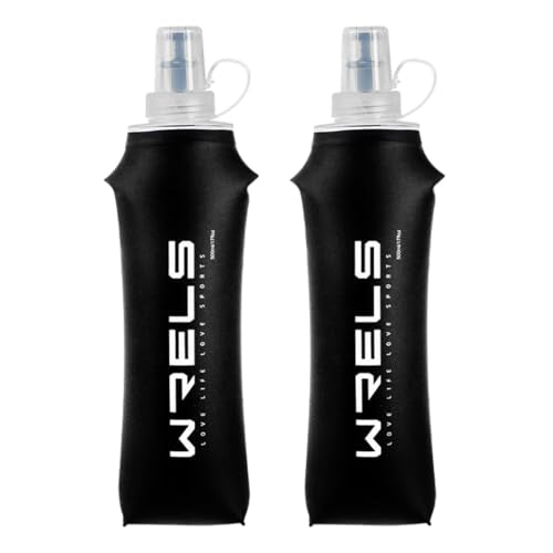 WRELS TPU Soft Flask Lightweight Portable Reusable Water Bottle,BPA Free Collapsible Flask for Hydration Pack in Running Hiking Cycling and Marathon - color: Black-500ML*2
