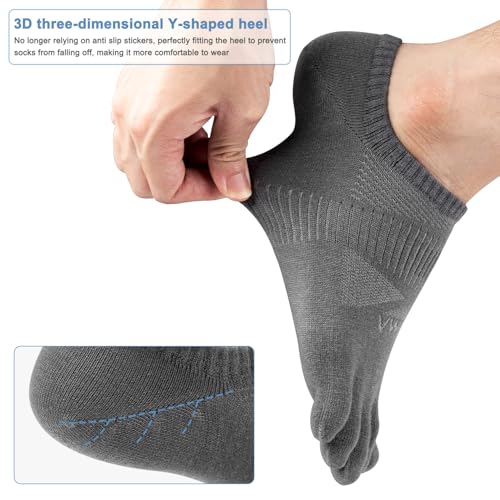 VWELL No Show Toe Socks for Men Women COOLMAX Five Finger Socks Athletic Running Ankle Low Cut 5 Toe Socks (3Pairs) - color: Grey, size: Medium