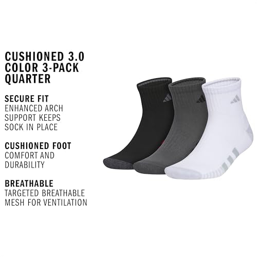 adidas Cushioned 3.0 3-Pack Quarter Socks - color: Black/Grey Six/White/3/Color