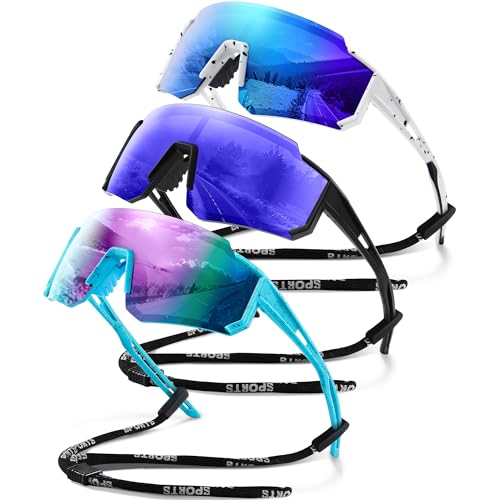 Polarized Sports Sunglasses Men Women for Running UV400 Protection - color: Ice Blue/Dark Blue/Orange