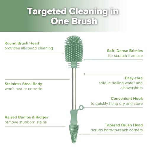 Haakaa Silicone Cleaning Brush for Baby Bottles & Crevices, Pea Green, 1PK - color: Pea Green, size: 1 Piece Set