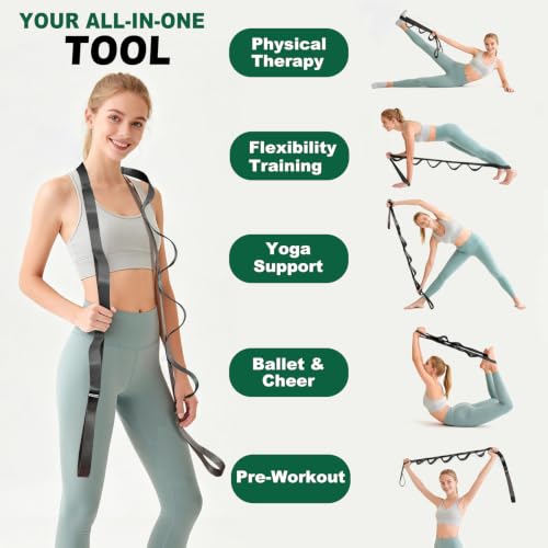 Acozycoo Stretching Strap with Loops for Leg Calf Back Physical Therapy - color: Black