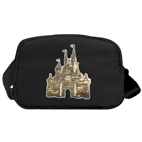 Magic Kingdom Sequin Belt Bag for Women Waterproof Waist Fanny Pack for Teen Girls Crossbody Bags for Traveling Jogging (blackA) - color: blackA