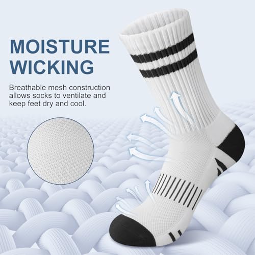 YSense 6 Pairs Crew Socks for Women, Hiking Running Compression Socks - color: White Black Grey