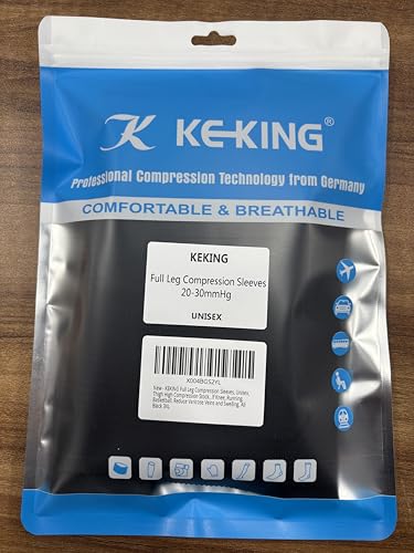 KEKING Full Leg Compression Sleeves, 20-30mmHg Graduated, Unisex, Running - color: All Black, size: 3X-Large