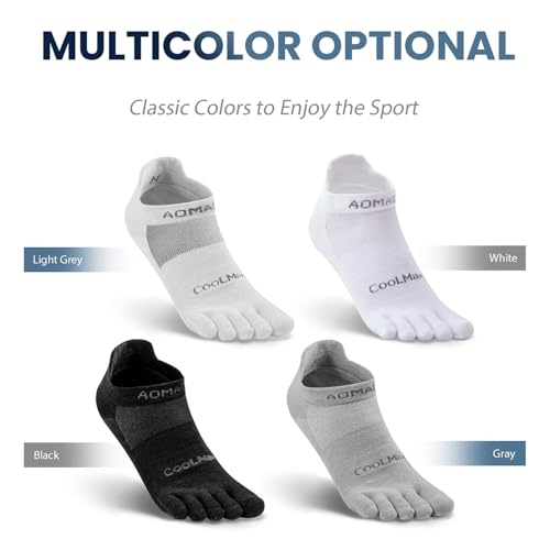 Toe Socks for Men and Women Athletic Running Coolmax Five Finger Ankle/Quarter Socks Breathable Lightweight, 3 Pairs - color: E4110# Black, size: Large