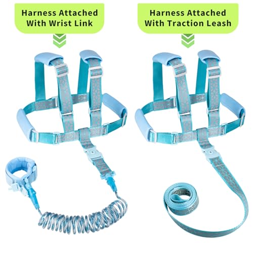 Toddler Leash Harness Backpack 4-in-1, Anti Lost Wrist Link & Safety Strap for Kids Boys Girls, Reflective Adjustable Baby Walking Belt for Park Zoo Travel, Child Cute Reins (Blue) - color: Blue