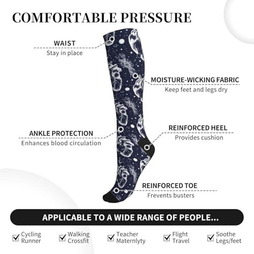 FREEHOTU Compression Knee High Socks for Women/Men Circulation 15-20 Mmhg - color: Anatomic Heart Among Galaxies