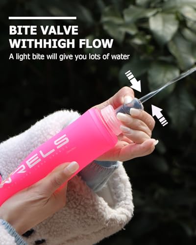 WRELS TPU Soft Flask Lightweight Portable Reusable Water Bottle,BPA Free Collapsible Flask for Hydration Pack in Running Hiking Cycling and Marathon - color: Pink-500ML*2