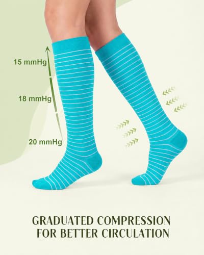 Bamboo Viscose Compression Socks|4Pairs 15-20mmHg Knee High Socks - color: Navy Blue, size: Small-Medium