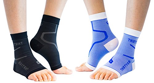 Thirty48 Plantar Fasciitis 20-30 mmHg Ankle Compression Socks, Foot Brace - color: Black & Blue (2 Pairs), size: Large