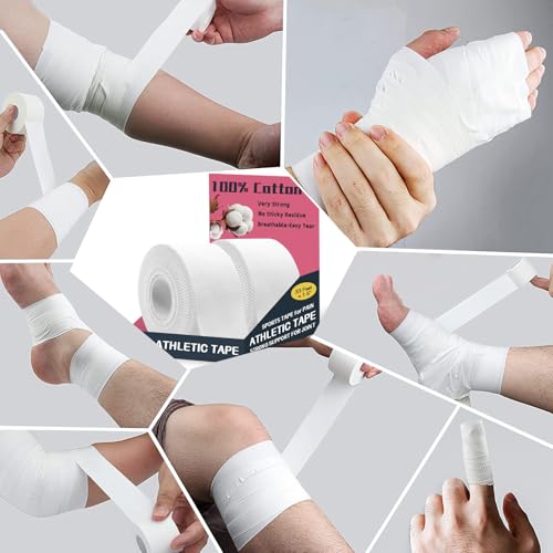 Athletic Tape, 2‑Pack White Sports Tape, Strong, Breathable & Easy‑to‑Tear