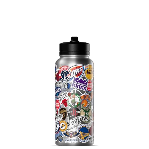 Hydrapeak NBA Officially Licensed All-Team Sticker Print Logo 32oz Insulated Water Bottle with Straw Lid and Handle, Stainless Steel Bottle, Great for Fans of All Ages - color: NBA Current, size: 32 Ounces