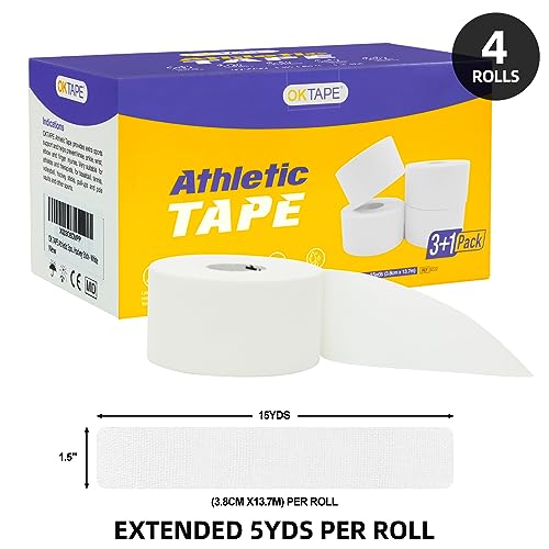 OK TAPE Athletic Sports Tape 4 Packs 45ft Per Roll Strong Adhesion - color: Black, size: 1.5" x 15yards - 4 Rolls