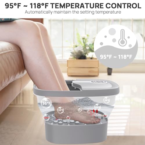 HOSPAN Collapsible Foot Spa Electric Rotary Massage, Foot Bath with Heat, Bubble, Remote, and 24 Motorized Shiatsu Massage Balls. Pedicure Foot Spa for Feet Stress Relief - color: Gray