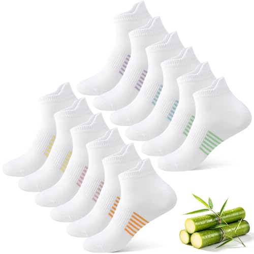 6 Pairs Thin Breathable Bamboo Ankle Socks for Women - color: 6 White, size: Medium