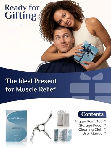 Rena Chris Trigger Point Massage Tool, Muscle Scraper Tool for Deep Tissue Pain Relief & Fascia Release, Gua Sha & Acupressure Tool with Travel Pouch & Guide