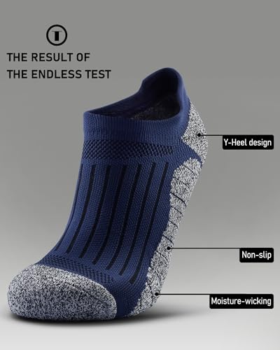 Men's No Show Compression Athletic Socks, Cushioned for Running Hiking - color: Black-2 & Navy Blue-2 (4 Pairs), size: Large