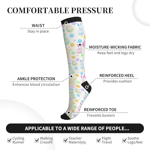 Compression Socks Knee High Support Socks Women Circulation Stockings for Athletic Running Cycling Flying - color: Easter