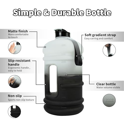 TOOFEEL Gallon Water Bottle - 128 oz with Flip Lid & Handle - BPA Free with Measurements - Black & White Gradient - color: Black and White, style: 128 oz water bottle