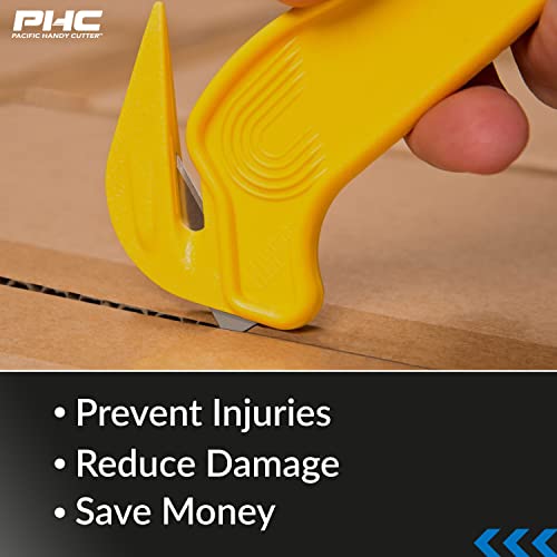 Pacific Handy Cutter Metal Detectable Disposable Film Cutter | Safety Box Cutter & Tape Splitter | Sharp & Durable Steel Blade | Perfect for Cryovac, Plastic Bags, & Shrink Wrap | Blue