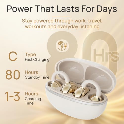 TRNDY Z-13X Open-Ear Clip-On Bluetooth Earbuds for Running, Gym & Walking, Stay Aware of Your Surroundings, Lightweight Secure Fit, IPX6 Waterproof, 80H Playtime Beige
