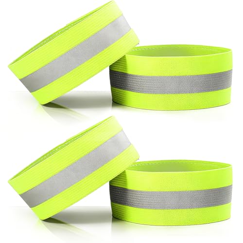 4 PCS High Visibility Reflective Armbands, Elastic Reflective Arm Ankle Band, Adjustable Strap Bracelets for Running Walking Cycling