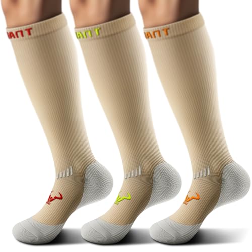 BULLIANT Men's Cushioned Compression Knee High Sports Recovery Socks 3Pack - color: 3pairs-nude8395, size: Large-X-Large