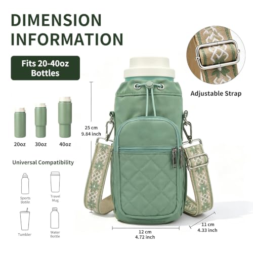 Water Bottle Carrier Bag Crossbody Phone Pocket for Women 40oz - color: Green