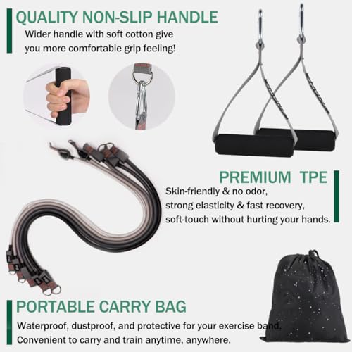 Resistance Bands with Handles, Exercise Bands with Handles, Door Anchor - color: Black-Gray Set-200lbs