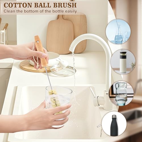 Bottle Brush Set - 6 Pack Sisal Bristle Natural Bottle Brush, All in One Bottle and Straw Brush Cleaning Set for Water Bottles, Glasses, Cups and Lid